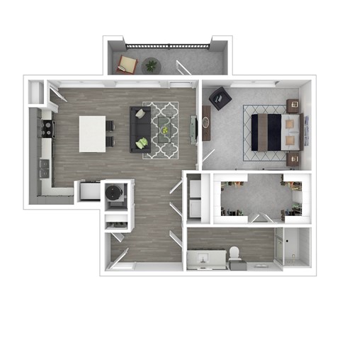 Floor plan for 1 bed, 1 bath, 856 sqft